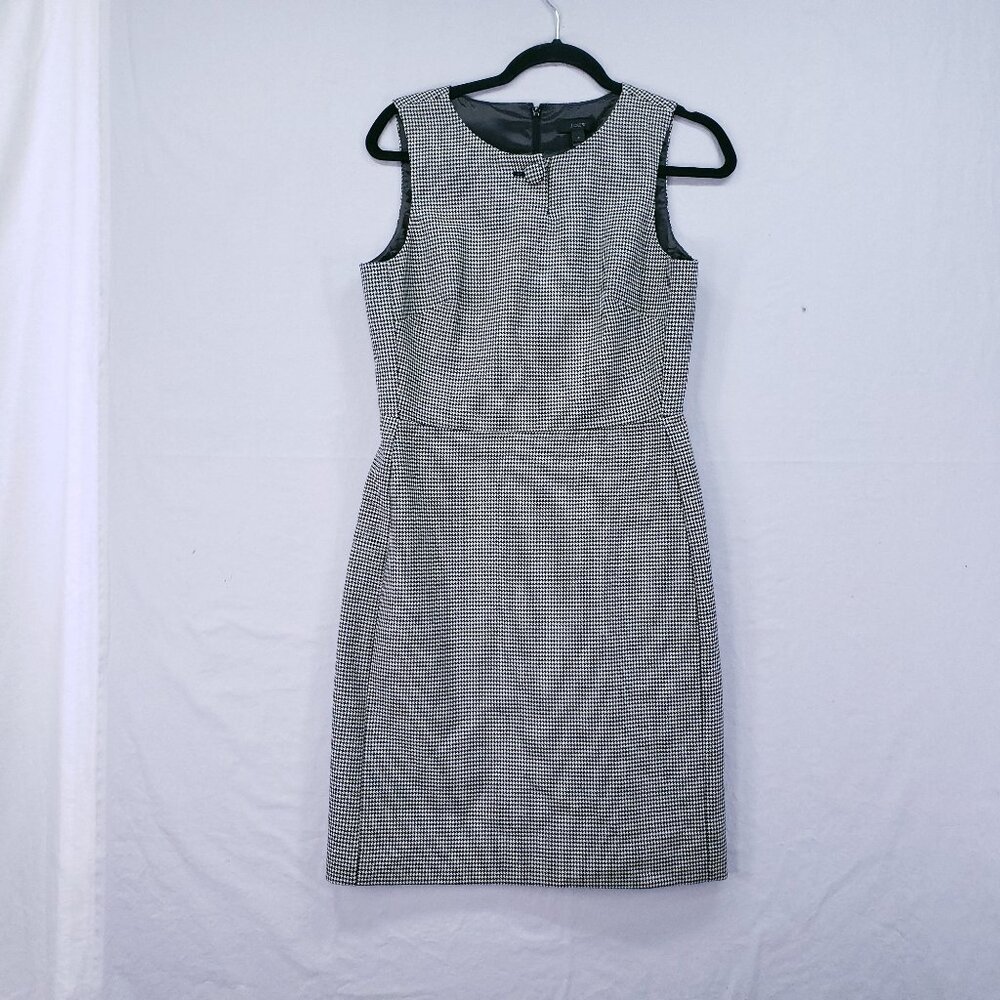 J. Crew Black & White Houndstooth Pattern Wool Blend Business Sheath Mid Dress 6